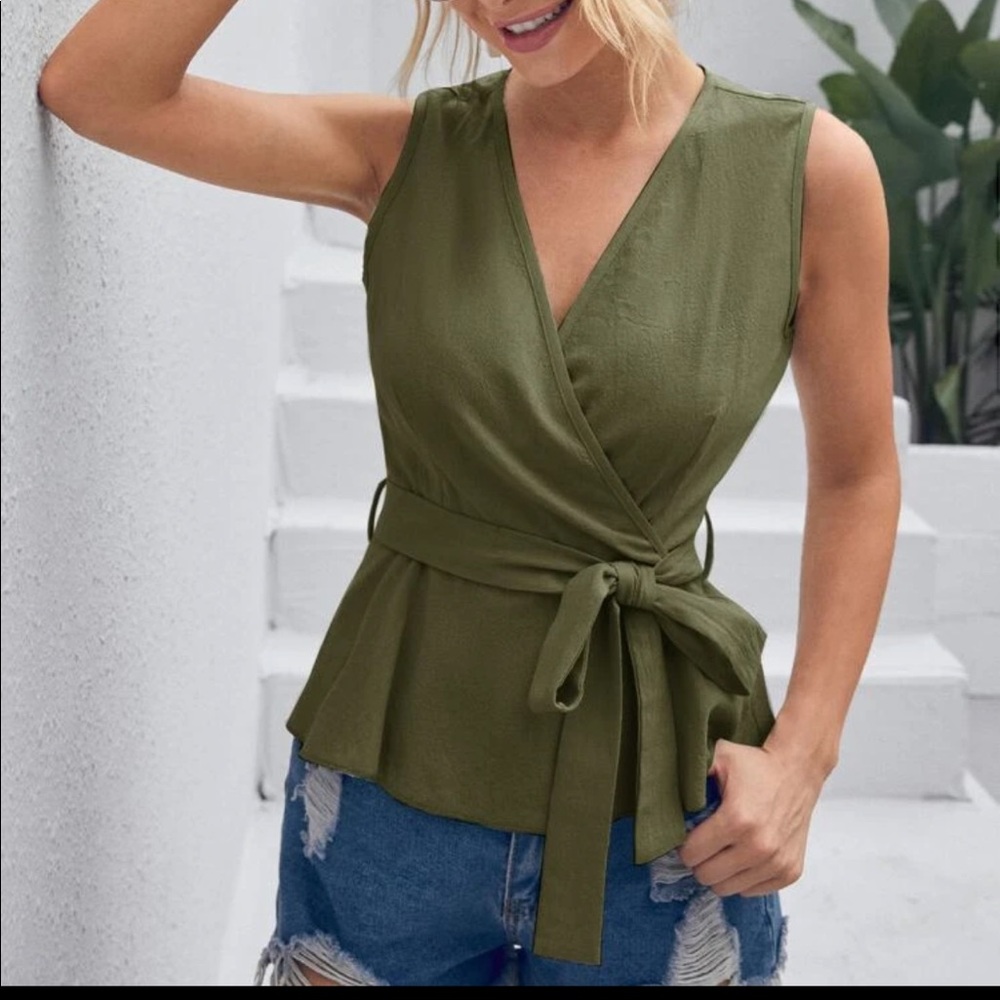 Sage green medium wrap tie top
